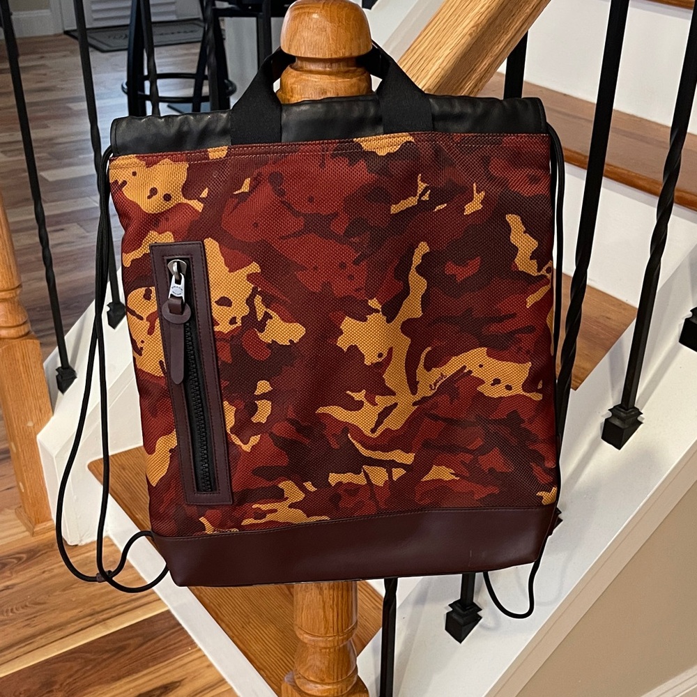 Coach Unisex Camo Drawstring Backpack in Red and Brown - Picture 5 of 8
